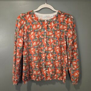 Liz Golf Women's Snap Button Cardigan Size L Orange Multi 100% Cotton